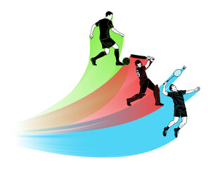 Athletic Ascendance: Capturing the essence of motion and skill, this dynamic illustration showcases an ascent of athletic prowess across football, cricket, and badminton.
