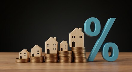 An abstract 3D icon of a fifty percent discount sign with a house, representing a new promotion for home prices