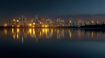 Obraz premium dark night city skyline background with glowing lights and reflections