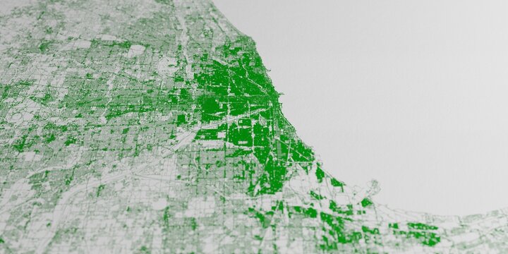 Chicago (Illinois, USA) street map. The style of the map is green ink