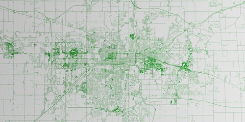 Lansing (Michigan, USA) street map. The style of the map is green ink