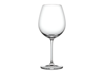 empty transparent wine glass with long stem and rounded bowl for elegant presentation