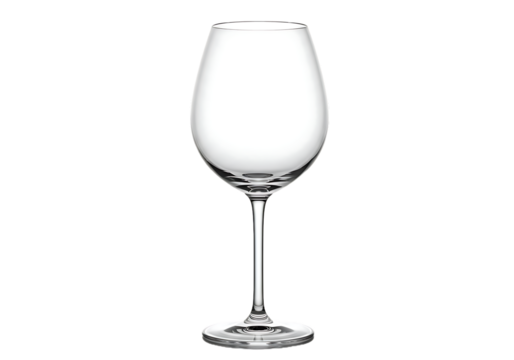 empty transparent wine glass with long stem and rounded bowl for elegant presentation