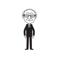 Obraz premium Old man with formal suit black and white vector illustration for classic portrait artwork design 