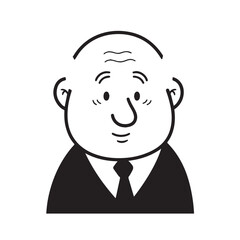 Old man with formal suit black and white vector illustration for classic portrait artwork design
