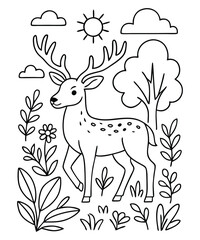 cartoon deer coloring book page