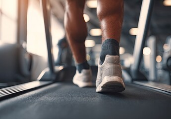 Fototapeta premium Close-up of legs walking on a treadmill