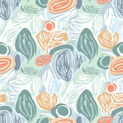 Abstract botanical pattern with organic shapes and hand-drawn textures design, seamless pattern, royalty stock.