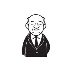 Old man with formal suit black and white vector illustration for classic portrait artwork design
