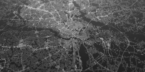 Richmond (Virginia, USA) street map. The style of the map is black paper