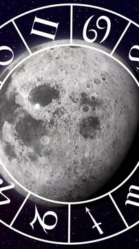 Animation of circle with zodiac symbols over globe on black background