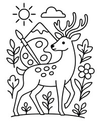 cartoon deer coloring book page