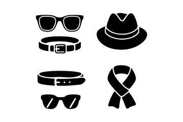 Collection of men s accessories including hats belts and sunglasses