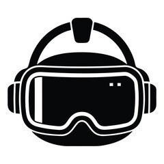 Fototapeta premium Stylized Black Silhouette Illustration Virtual Reality Headset with Strap and Visor Display