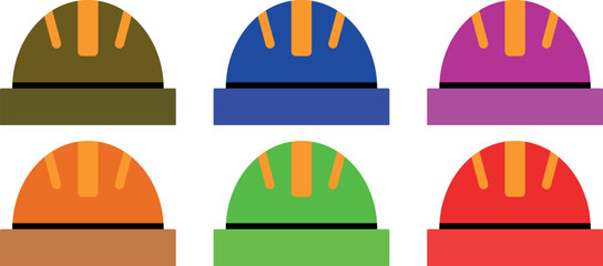 Safety helmet vector  set in multiple colors isolated on transparent background for construction and industrial protection design
