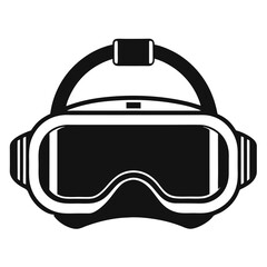 Black and White Illustration of Virtual Reality Headset with Headband and Futuristic Design