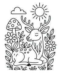 cartoon deer coloring book page