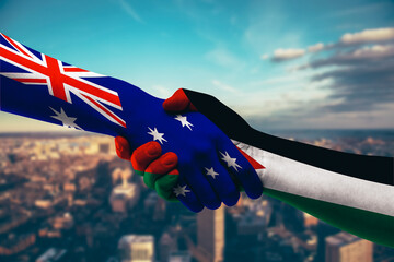 Shaking hands Australia and Jordan