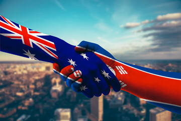 Shaking hands Australia and Korea, North