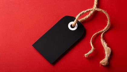 Fototapeta premium Black Sale Tag On Red Background With Twine Ready For Discount Labels And Promotions In A Retail Environment Generative Ai