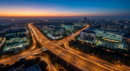 Obraz premium Cityscape at Dusk - Highway and Buildings.
