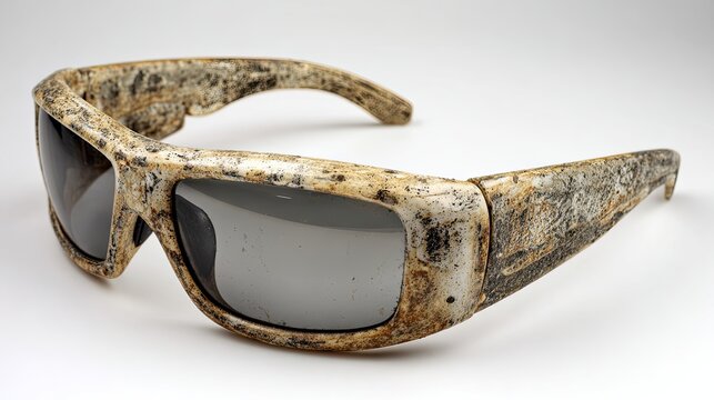 Wide, light-beige, camouflage-patterned sunglasses - Powered by Adobe