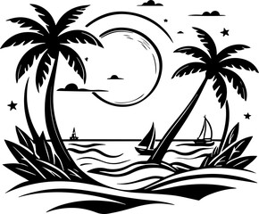 Minimalist Summer beach Holiday with palm tree sun
