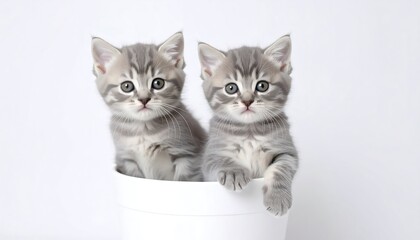 Two gray kittens in a white pot