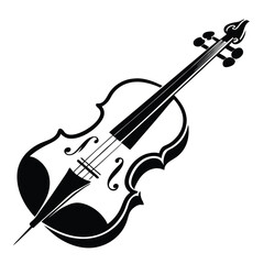 Fototapeta premium Detailed Illustration of a Violin Strings, Scroll, and Body in Black Silhouette