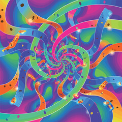 Obraz premium Vibrant abstract spiral with colorful ribbons and geometric elements, patern seamless, Stock royalty image.