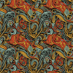 Vibrant abstract seamless pattern with swirling shapes and organic forms, patern seamless, Stock royalty.