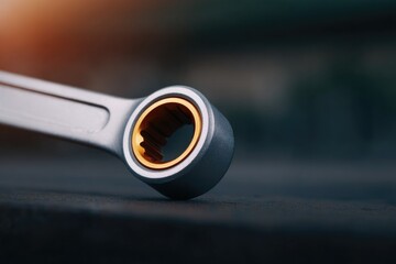 Shiny wrench showcasing intricate design, highlighting precision