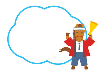 2026年　午年　コピースペースのある馬のキャラクターの赤いハッピの販売員のイラスト