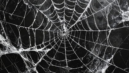 Intricate spider web with realistic texture on dark background, showcasing delicate patterns