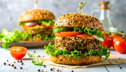 Two healthy veggie burgers on buns
