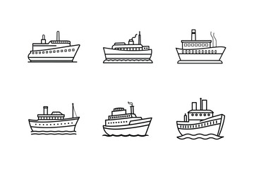 Obraz premium antique steamship line art vector illustration