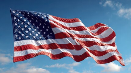Obraz premium Beautiful photo of american flag waving gracefully for Independence Day.