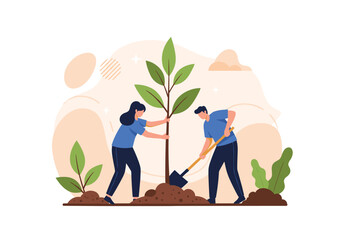 People planting a tree together to promote environmental awareness and sustainability