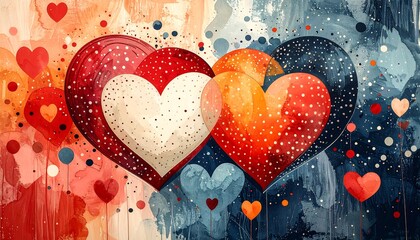 Two hearts, vibrant colors, abstract design