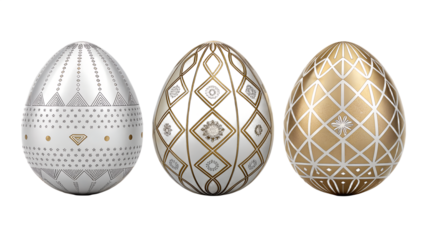 Platinum & Diamond Easter Eggs PNG Set –  Luxury Decorative Eggs with Precious Gemstone Inlays, Exclusive High-End Design, Transparent Background, No Shadows