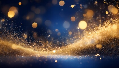 Obraz premium Ethereal And Enchanting Holiday Backdrop Featuring Shimmering Particles Radiant Golden Bokeh Lights And A Deep Blue And Luxurious Gold Color Palette