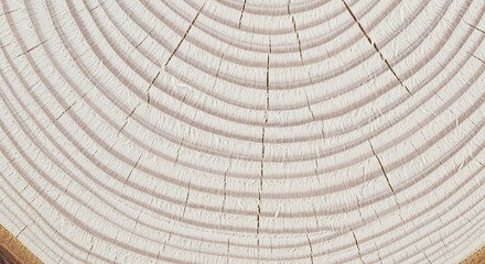 Fototapeta premium Closeup of a wood crosssection The rings are a light color bisected by cracks