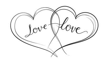 Two intertwined hearts, with cursive "love" in each