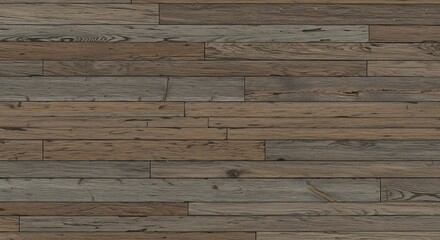 Naklejka premium Closeup of wooden floorboards Boards are horizontal varying in shade texture and size Some boards have knots or cracks