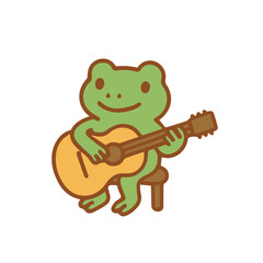 Frog playing guitar on a stool, cartoon style