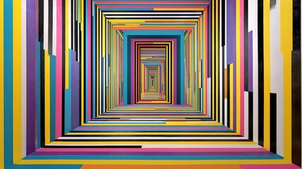 Abstract perspective tunnel formed with colorful rectangular blocks