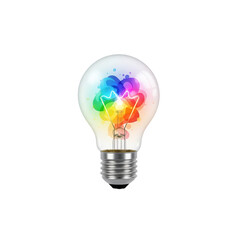 Colorful abstract patterns inside a bulb showing creative ideas transparent background png
