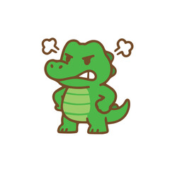 Angry green cartoon crocodile with steam coming out of its head