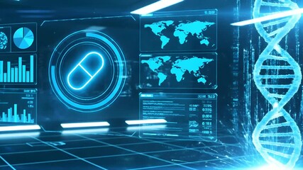 Female Doctor Analyzing Medical Data on Futuristic Screens in a High-Tech Laboratory. - Powered by Adobe