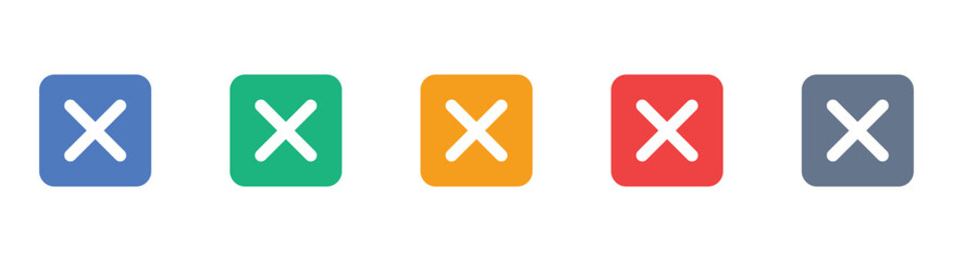 Set of close and delete icons. Vector symbols for remove, cancel, and exit actions. Vector illustration.